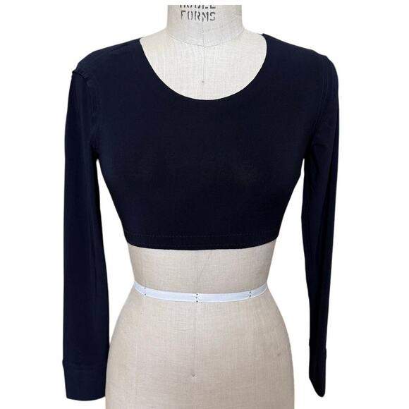 Kamali Kulture X Norma Kamali Long Sleeve Navy Blue Crop Top Size Small - Picture 1 of 3